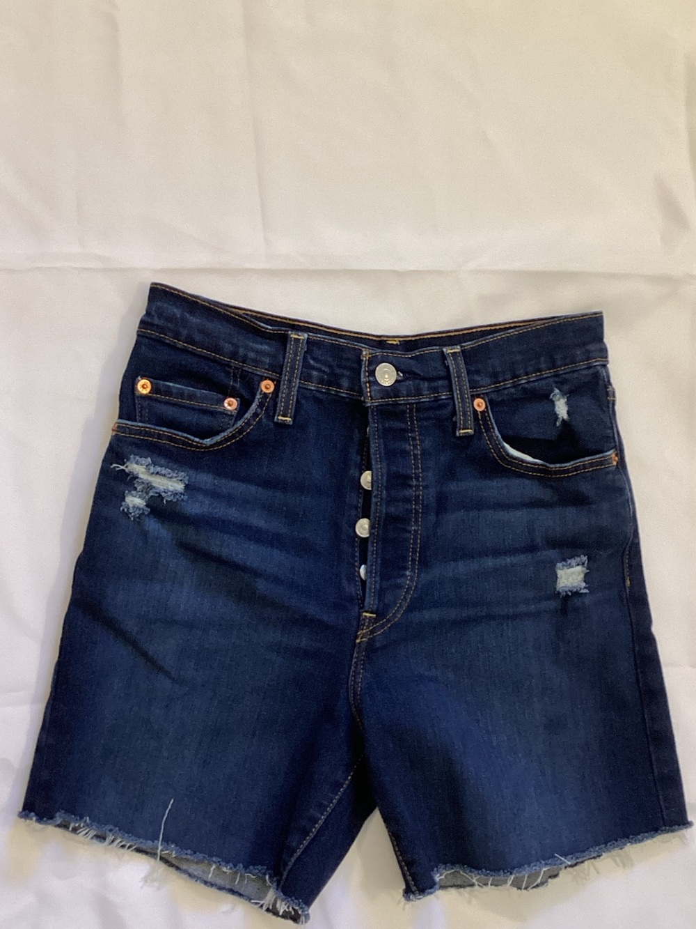Levi RibCage Straight Ankle Distressed Denim Shorts size 28